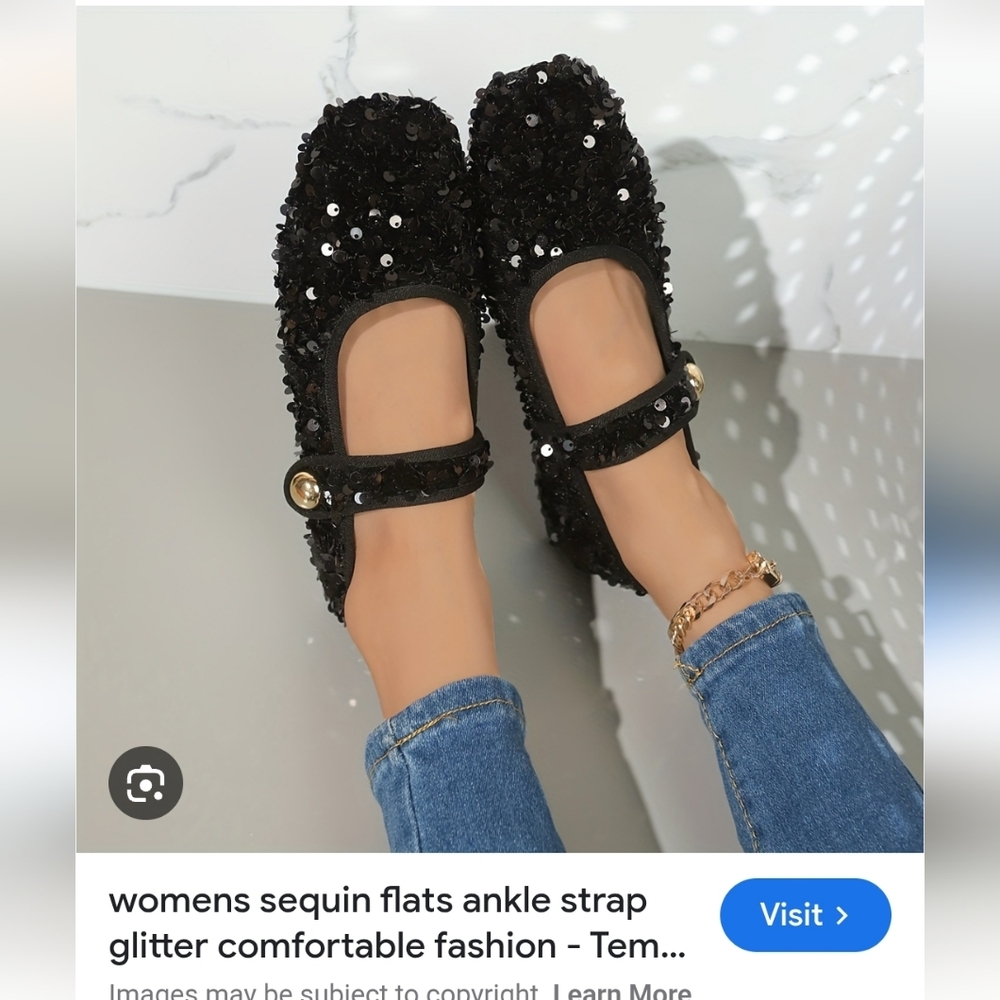 Elegant Black Sequin Ankle Strap Flats